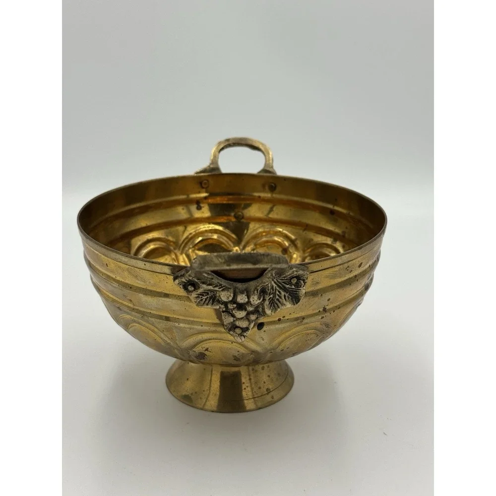 Vintage Brass Footed Bowl with Handles - Grapes